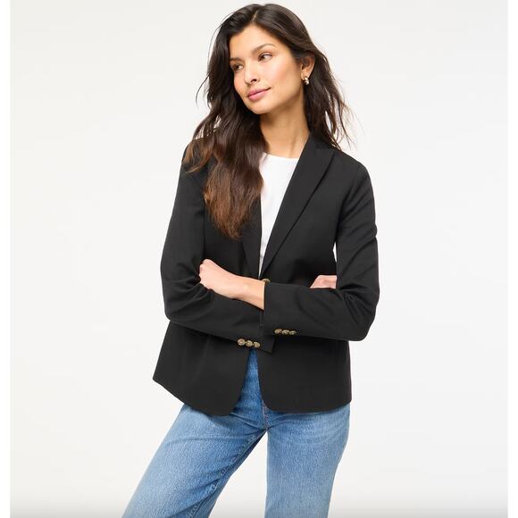 J.Crew Cotton Blend Two Button Blazer Preppy Black Classic Notch Collar US 0 NWT - Picture 1 of 14